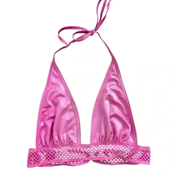 Iheartrave Pink Festival Crop Halter Top, Small Adjustable Rave Y2K Mesh - Picture 5 of 10